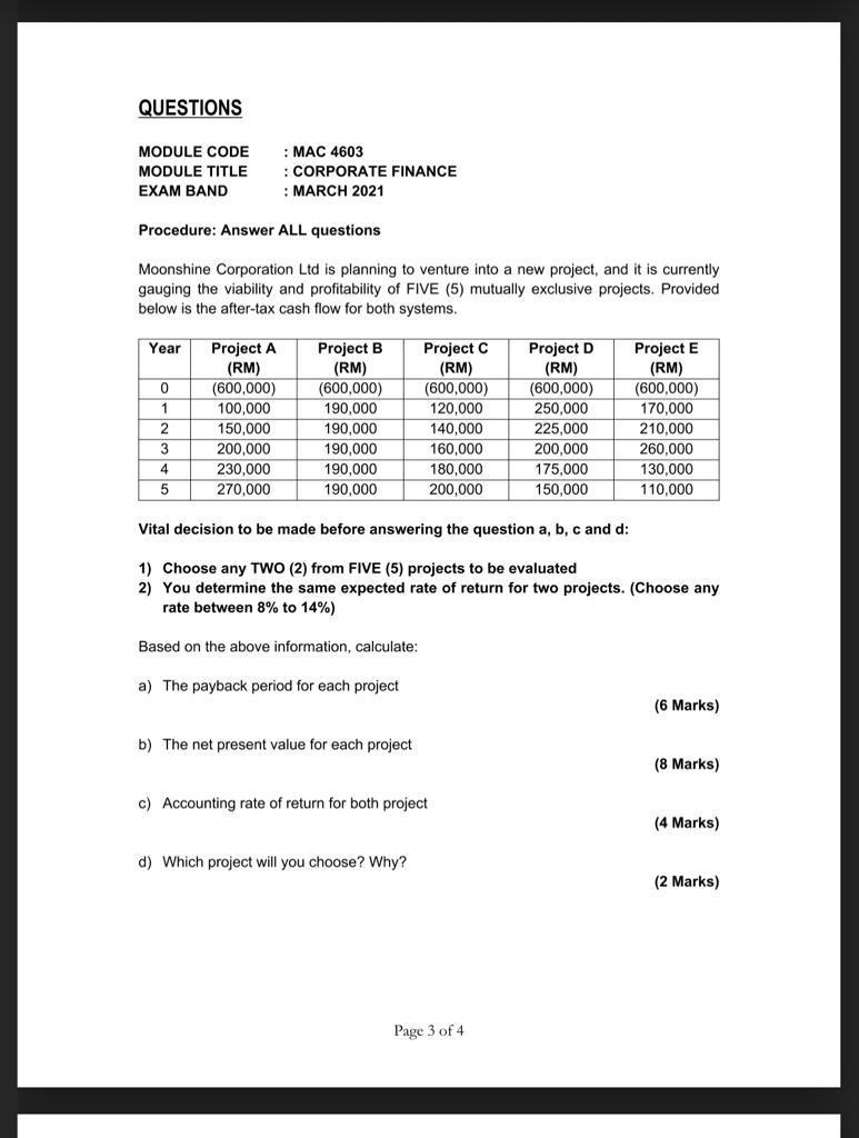  QUESTIONS MODULE CODE MODULE TITLE EXAM BAND MAC 4603 : CORPORATE