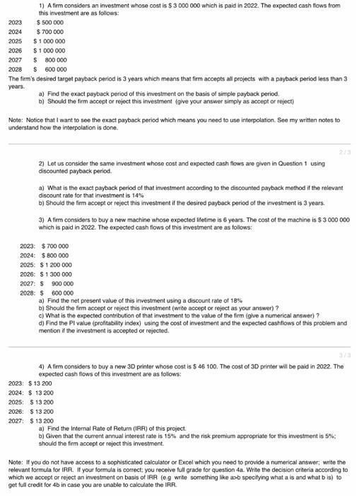 no excell full question answer 1) A firm considers an investment whose