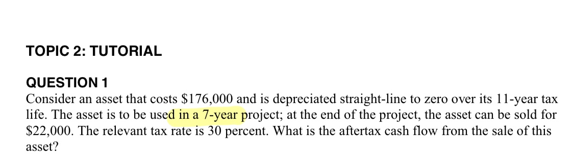  TOPIC 2: TUTORIAL QUESTION 1 Consider an asset that costs $176,000