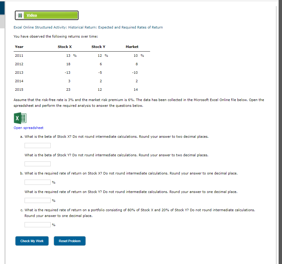 Required Rates of Return 2 3 Historical Returns: 4 Year Stock X