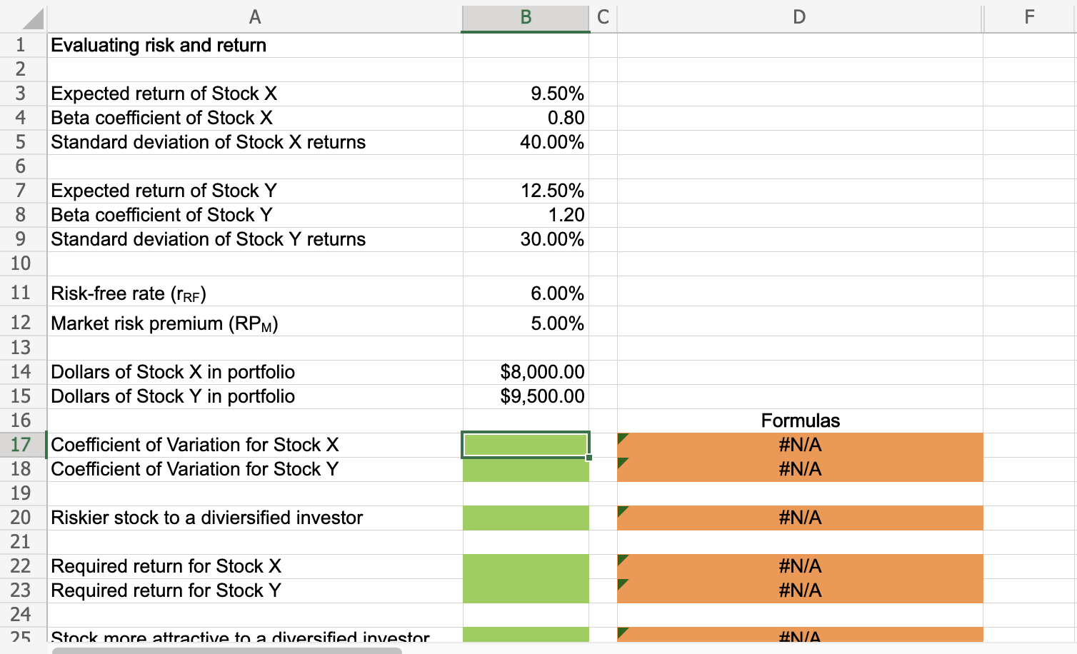 12.5% expected return, a beta coefficient of 1.2, and a 30.0% standard