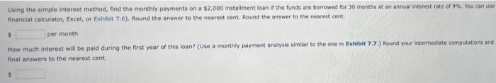  Using the simple interest method, find the monthly payments on a