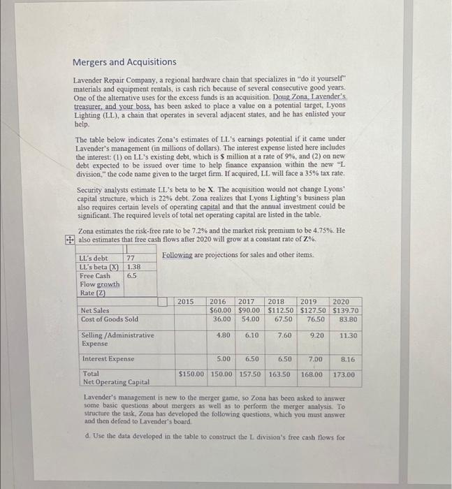  please give step by step in excel solution Mergers and Acquisitions