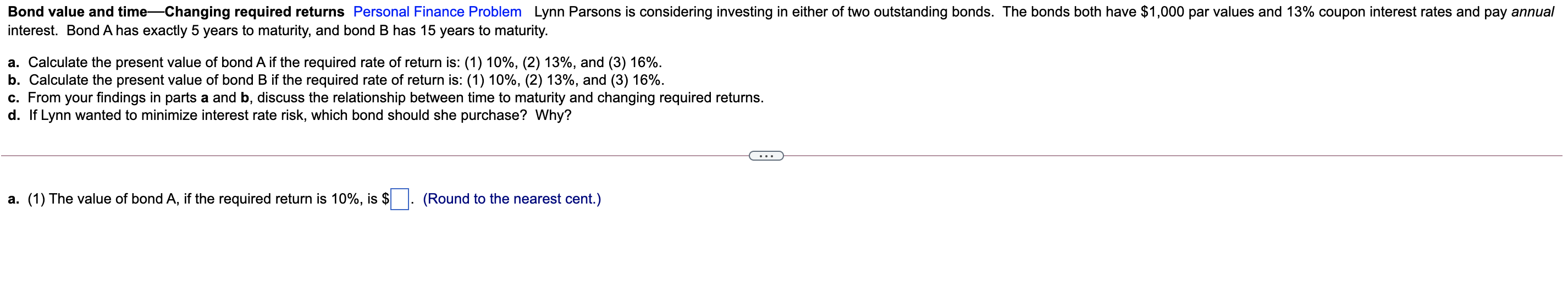  Bond value and timeChanging required returns Personal Finance Problem Lynn Parsons
