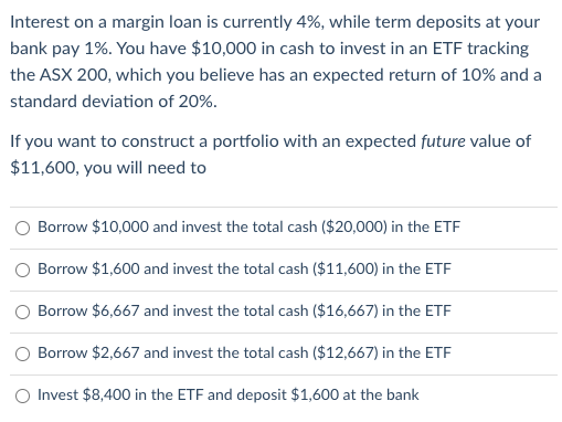  Interest on a margin loan is currently 4%, while term deposits