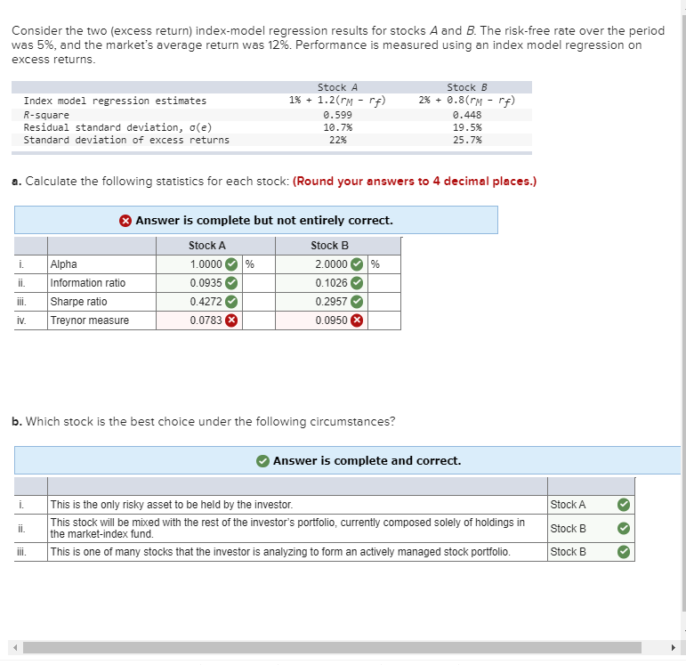 please correct treynor values and explain Consider the two (excess return)
