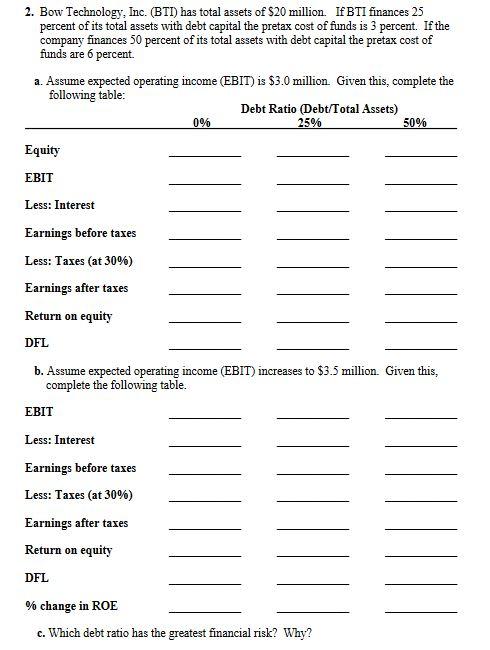 Please solve all parts by hand: 2. Bow Technology, Inc. (BTI) has