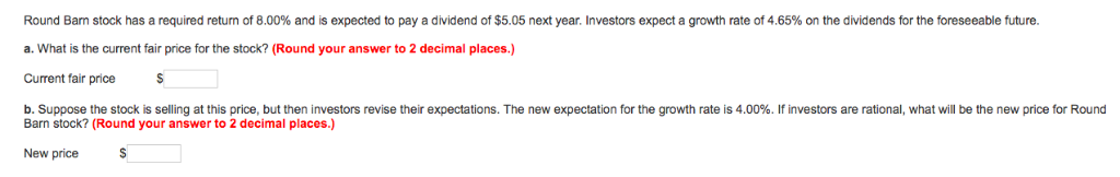 Round Bar stock has a required return o 8.00% and s