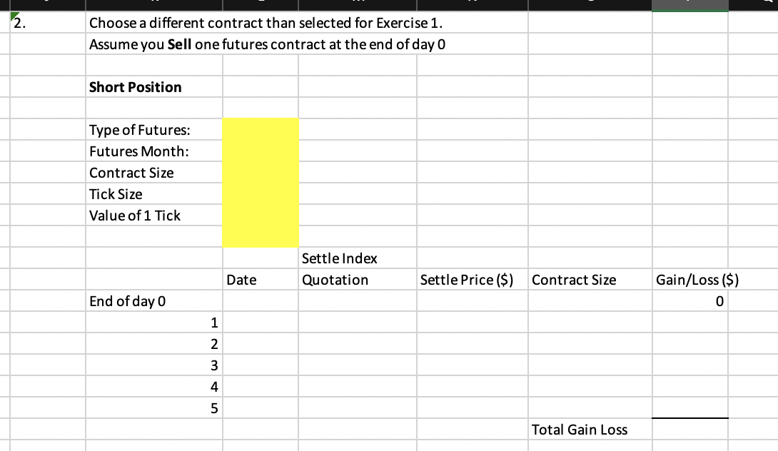  2. Choose a different contract than selected for Exercise 1. Assume
