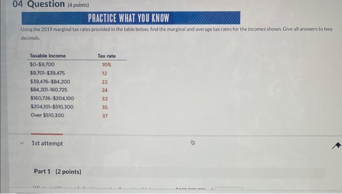  04 Question (4 points) PRACTICE WHAT YOU KNOW Using the 2019