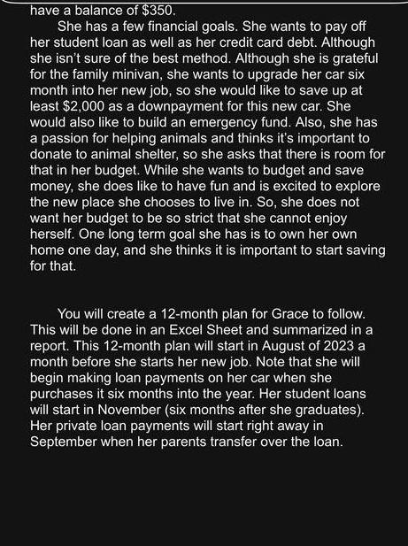 type the plan ( the solution) Grace Richardson is a 22-year-old who