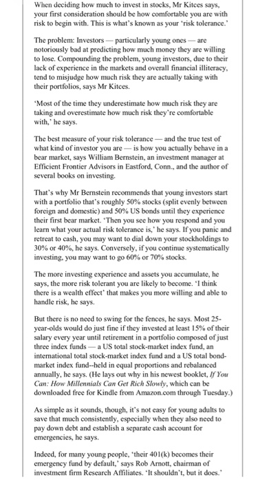 investors How stocks test young investors You'll know your true risk tolerance