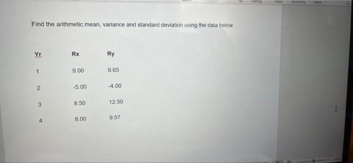 #5 M Find the arithmetic mean, variance and standard deviation using the