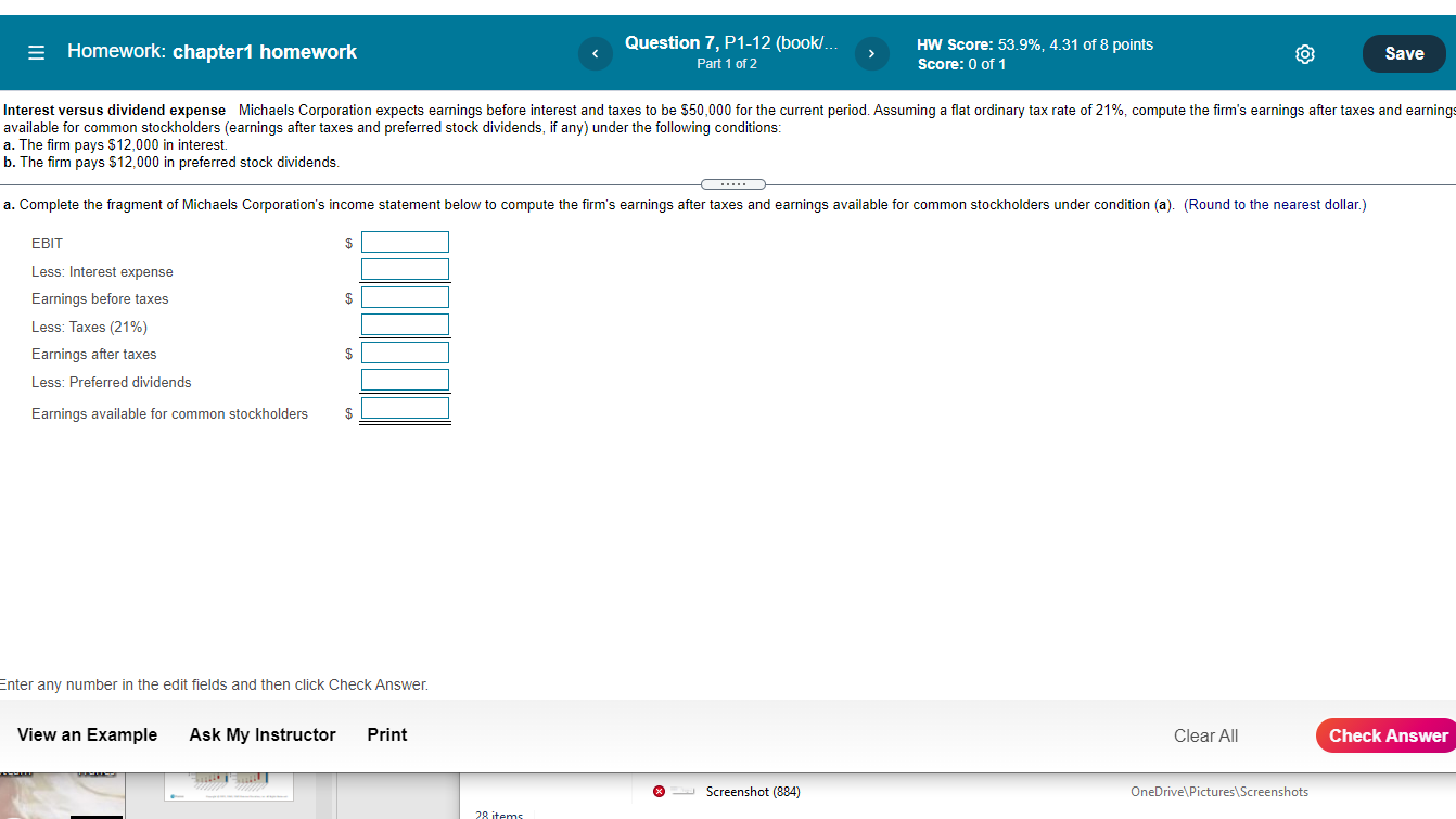 = Homework: chapter 1 homework Question 7, P1-12 (book/... Part 1