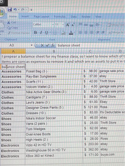  11 Home Insert Page Layout Formulas Data Review View % Cut