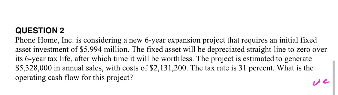  2-QUESTION 2 Phone Home, Inc. is considering a new 6-year expansion