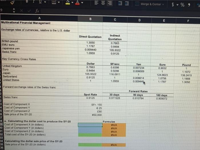  Merge & Center $ % ) 9 A B D E