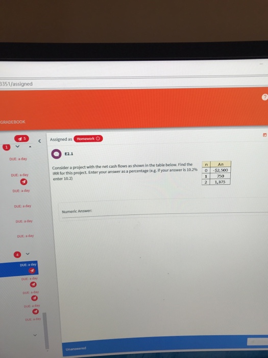  351/assigned GRADEB0OK Assigned as E2.1 DUE a day Consider a project