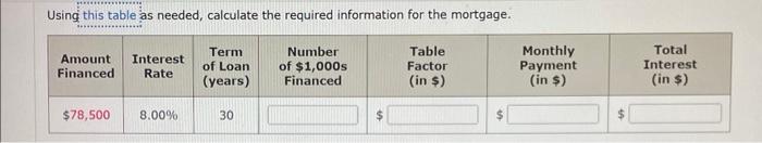 Help with this one please. Using this table as needed, calculate the