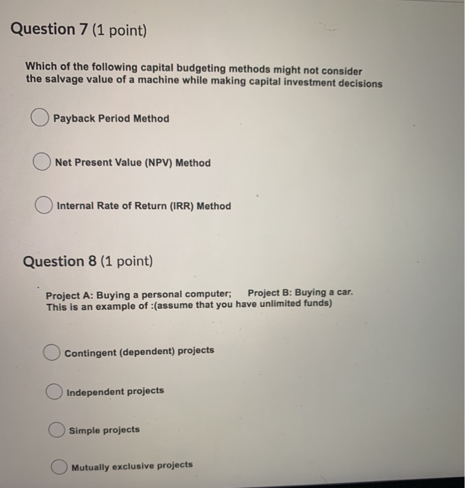  Practice Assignment #8 Question 7 (1 point) Which of the following