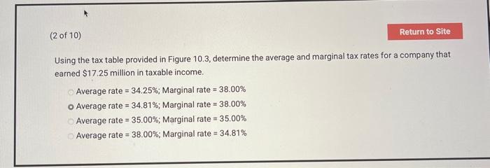  Using the tax table provided in Figure 10.3, determine the average