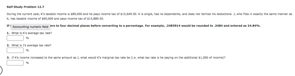 Self-Study Problem 12.7 During the current year, K's taxable income is