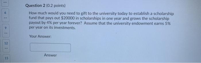  -- Question 2 (0.2 points) How much would you need to