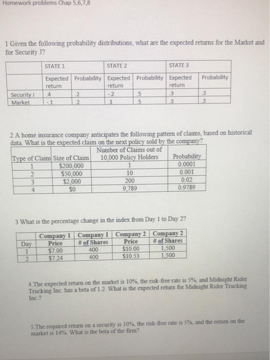  Homework problems Chap 5,6,7,8 1 Given the following probability distributions, what