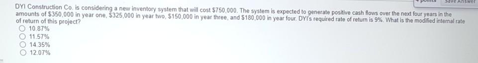 Save Answe DYI Construction Co. is considering a new inventory system
