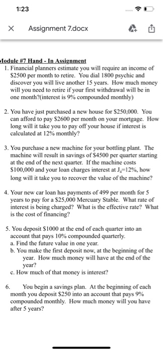  1:23 X Assignment 7.docx Module #7 Hand - In Assignment 1.
