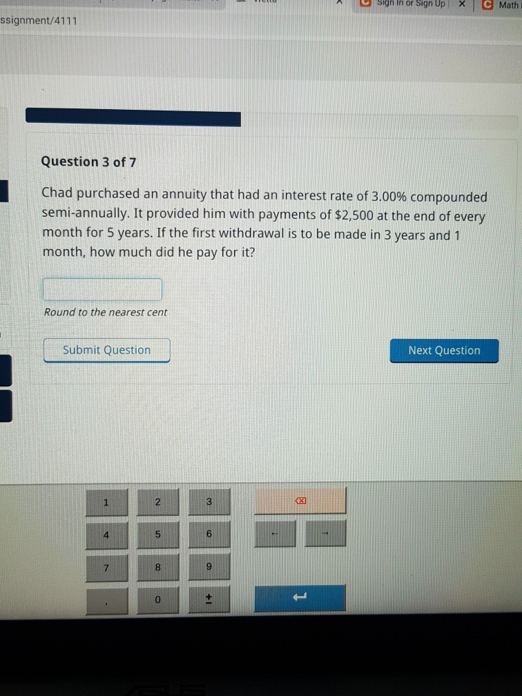  U Sign In or Sign Up X C Math ssignment/4111 Question