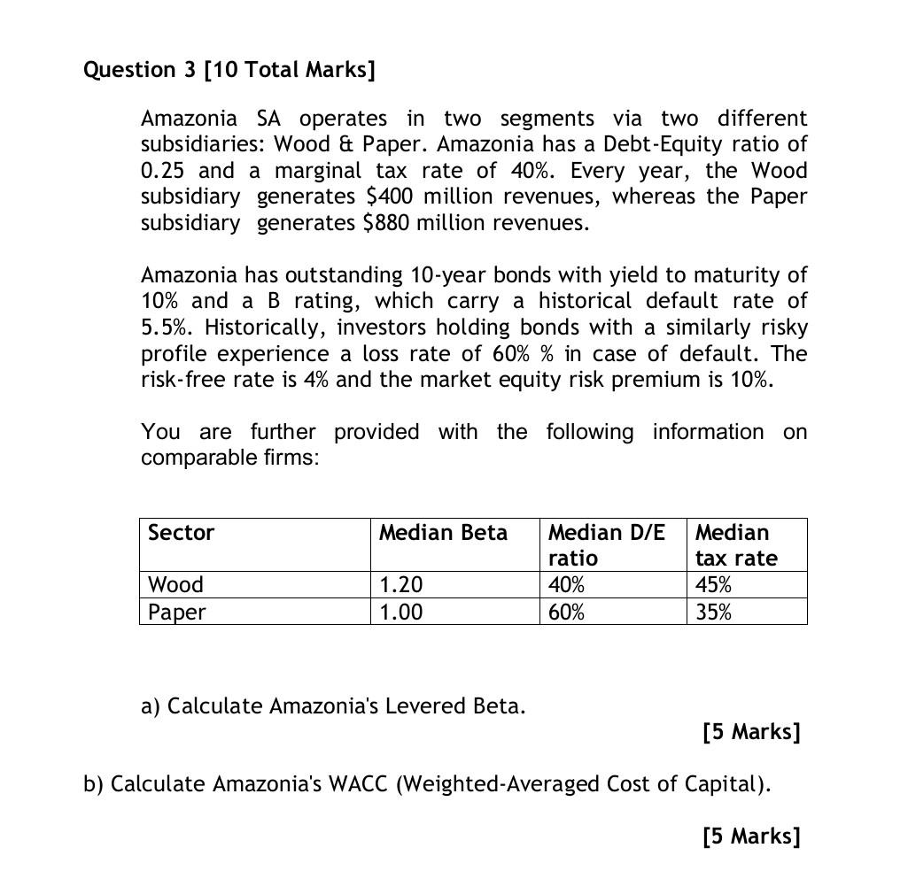  Question 3 [10 Total Marks] Amazonia SA operates in two segments