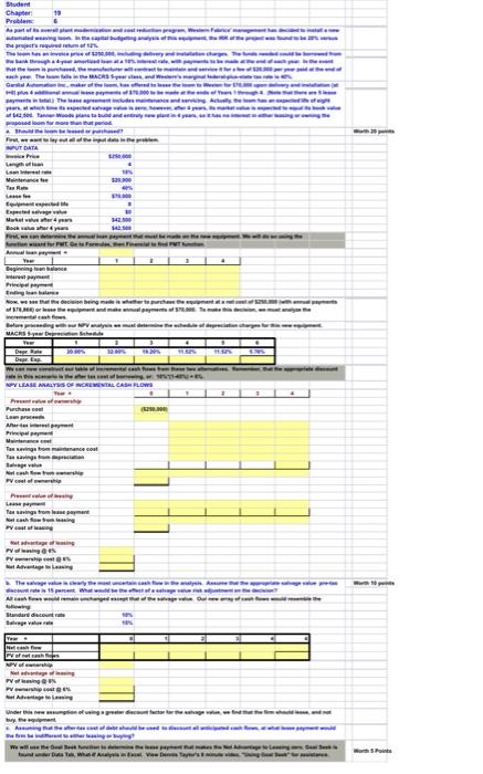 please show excel functions in cells Student Chapter Probleme the price required