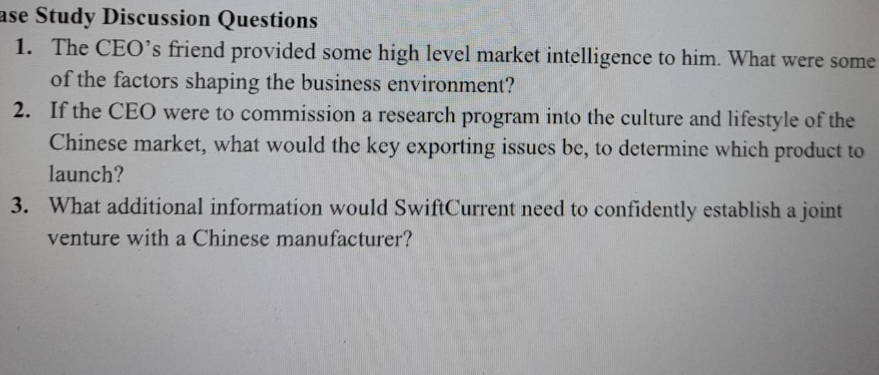 level market intelligence to him. What were some of the factors shaping