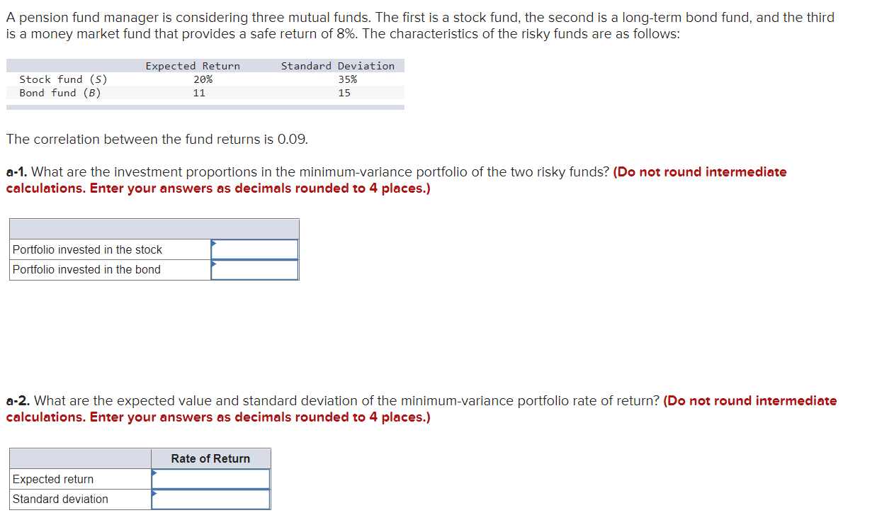 HELP!! A pension fund manager is considering three mutual funds. The first