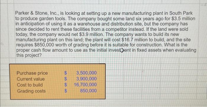  Parker \& Stone, Inc., is looking at setting up a new