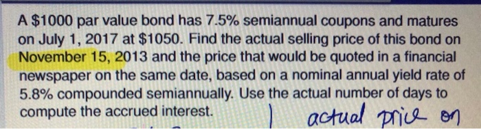  An actuarial problem on bonds that requires using: P=Fr(a angle n)
