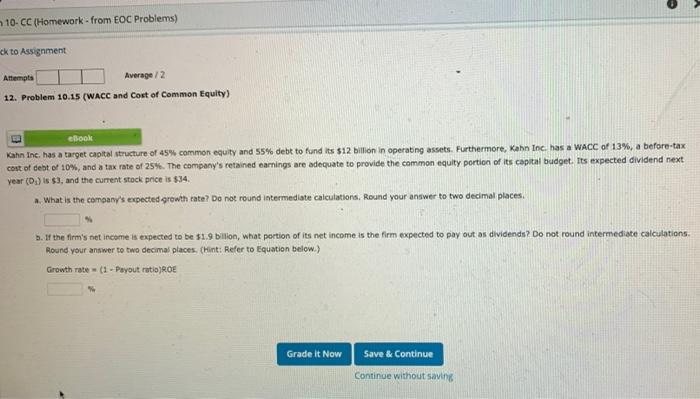  10-CC (Homework from EOC Problems) ck to Assignment Attempts Average/2 12.