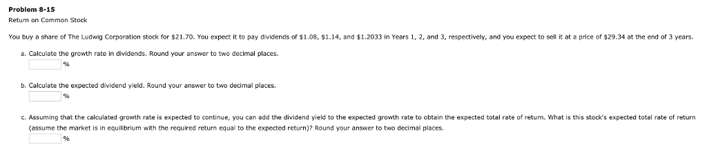 Problem 8-15 Return on Common Stock You buy a share of