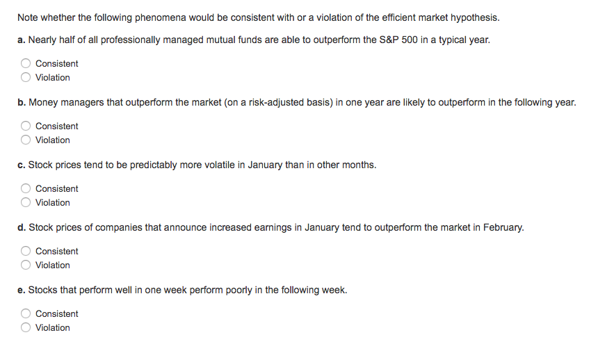 Note whether the following phenomena would be consistent with or a
