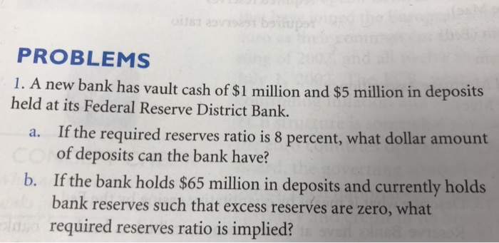  Part B, please explain answer. PROBLEMS 1. A new bank has