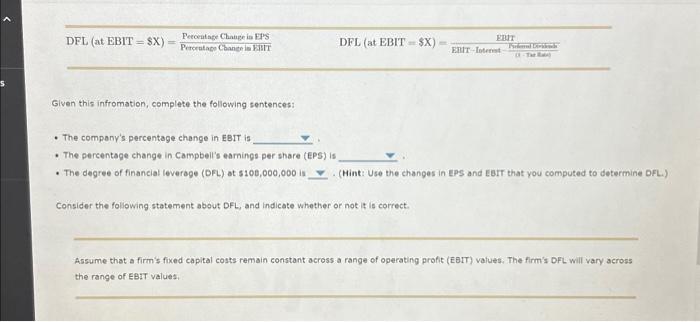 A review of the degree of financial leverage (DFL) It is December