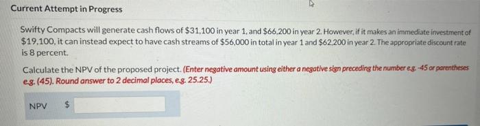  Current Attempt in Progress Swifty Compacts will generate cash flows of