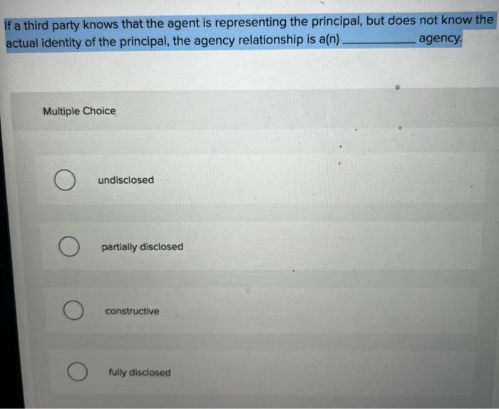  If a third party knows that the agent is representing the