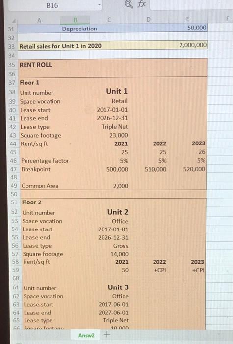project the NOI of the building for the years 2021, 2022 and