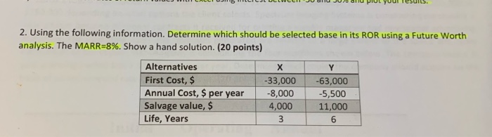 using thw following informarions. determine which should be selected bade in its