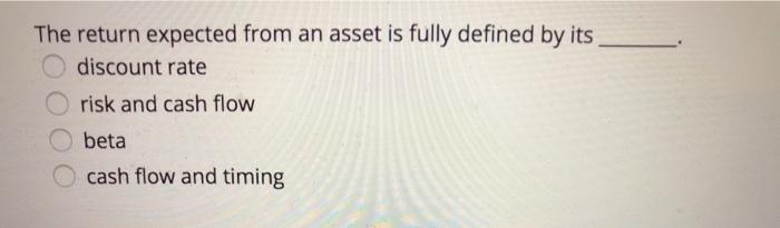  The return expected from an asset is fully defined by its