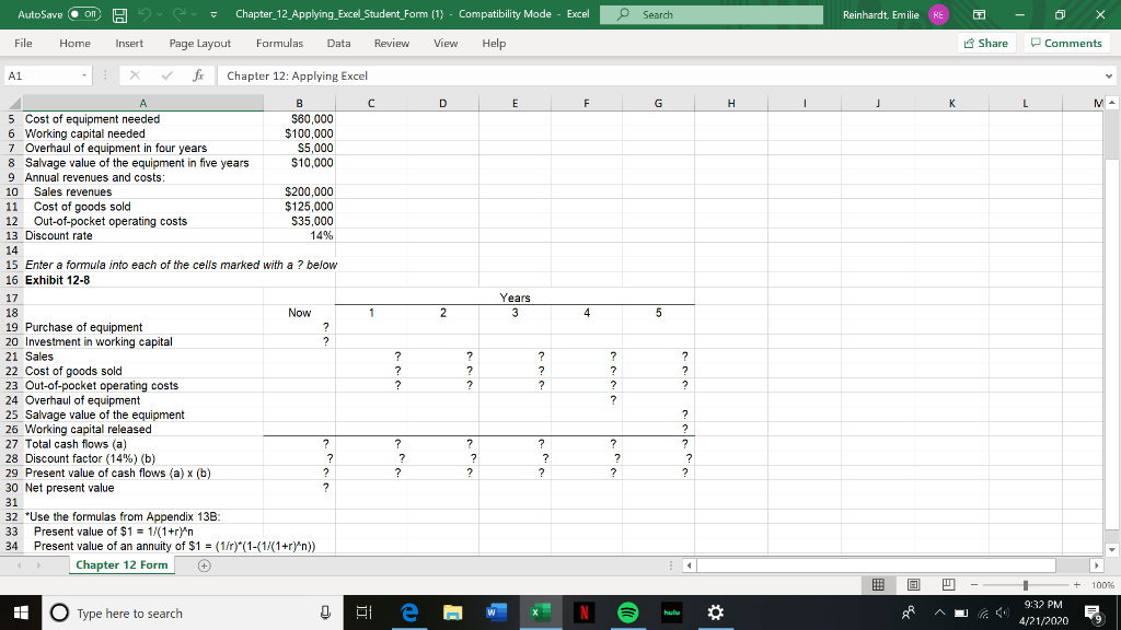  AutoSave On 2 9 Chapter_12_Applying_Excel_Student Form (1) - Compatibility Mode -