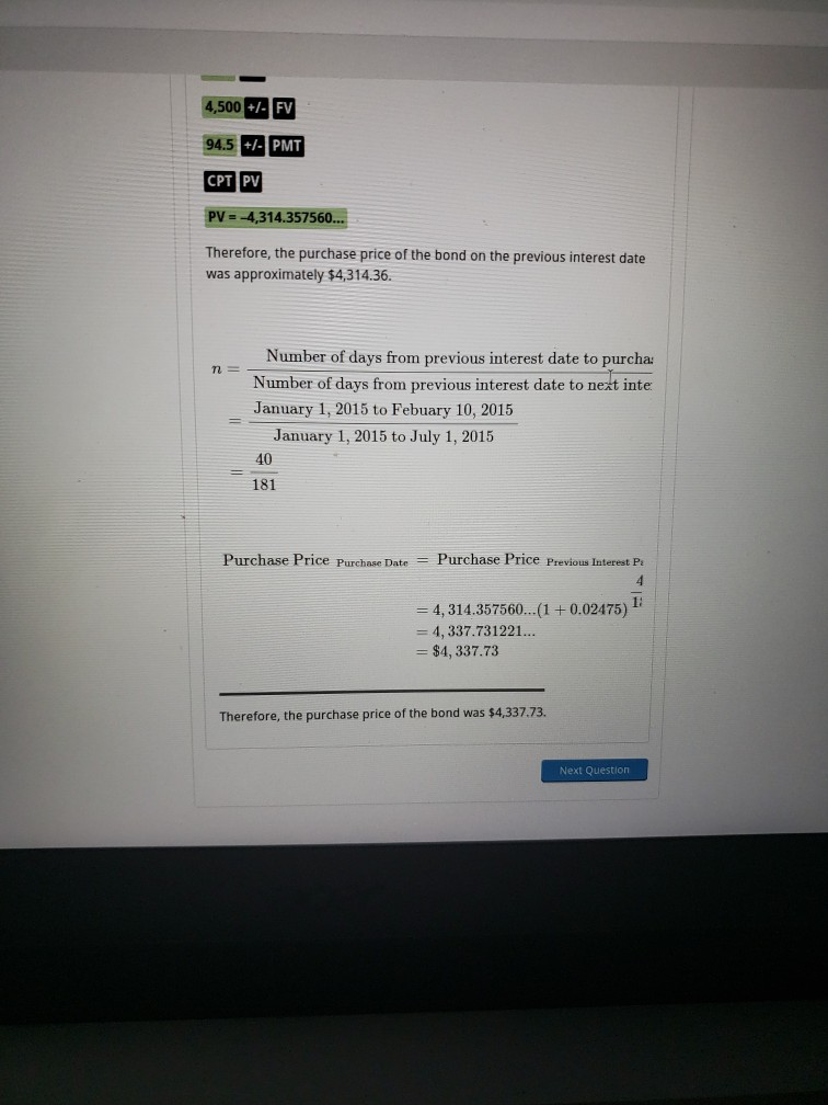 Question 4 (2/2) A bond that has a face value of $4,500