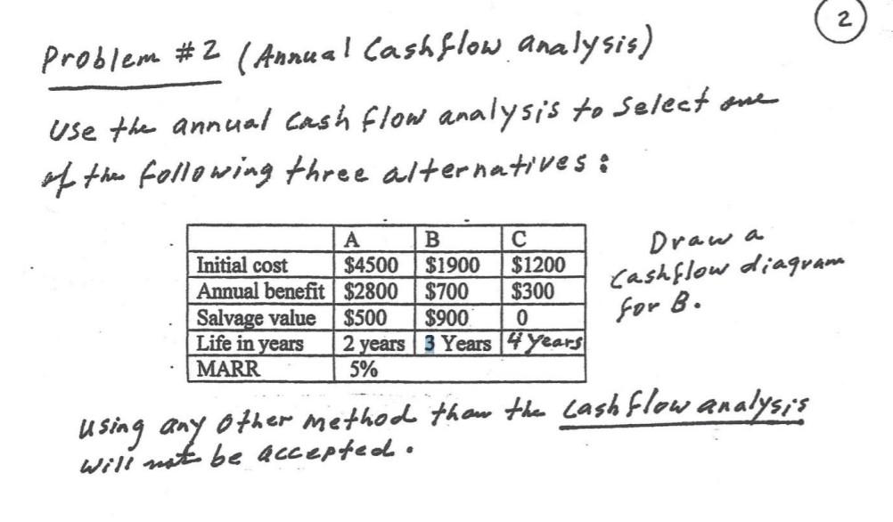 2 problem #2 ( Annual Cashflow analysis) use the annual cash